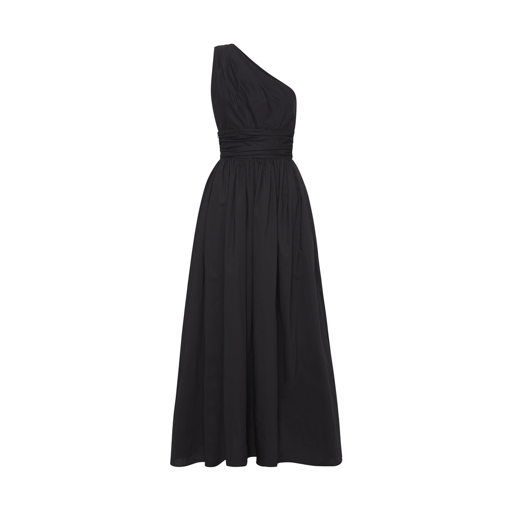 Matteau One-shoulder Gathered Organic Cotton Maxi Dress In Black