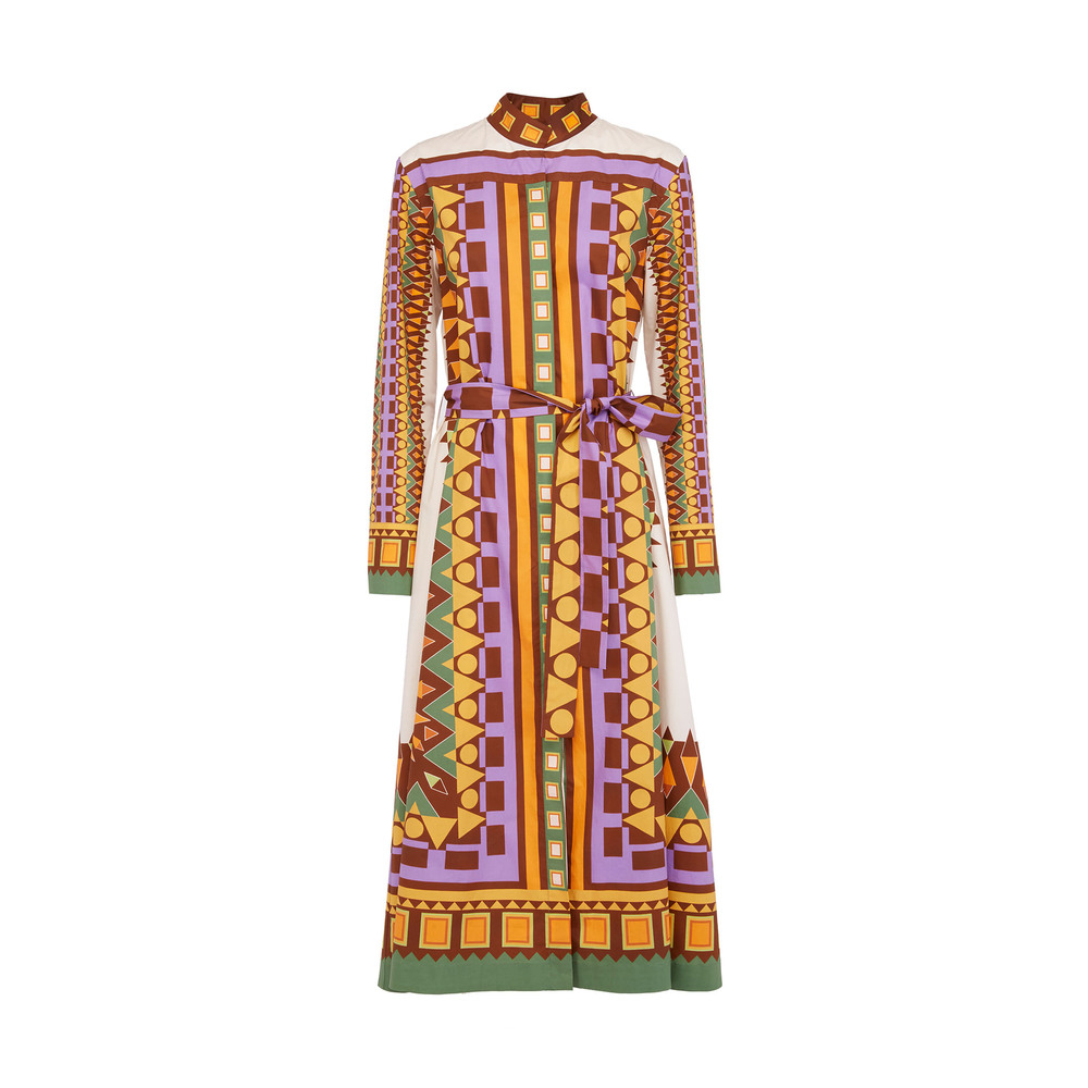 La Doublej Sundowner Abstract-print Belted Midi Shirtdress In Sunset Bianco Placee