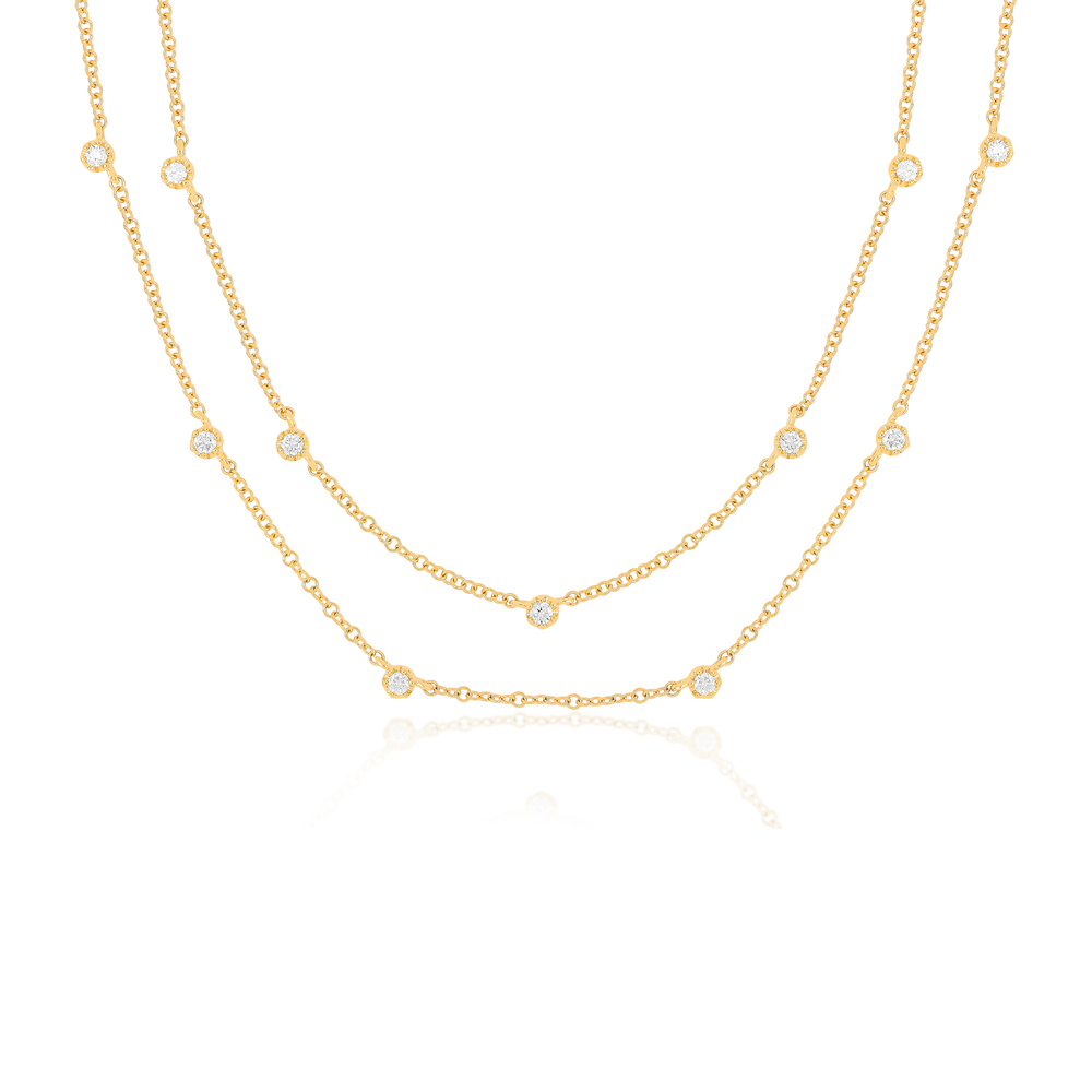 EF Collection Diamond Double Crown Layer Necklace In 14K Yellow Gold