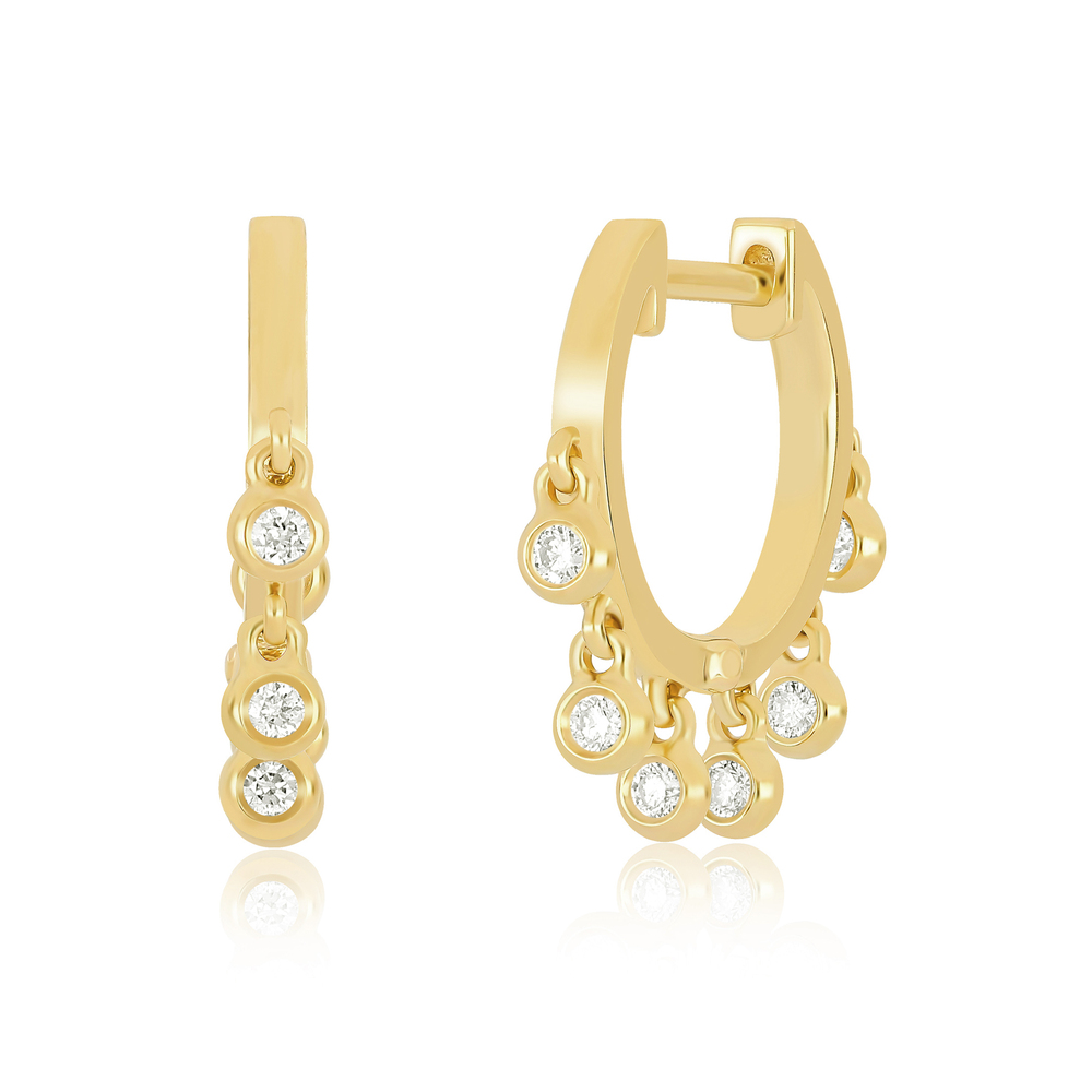 EF Collection Diamond Bezel Shimmy Huggie Earrings In 14K Yellow Gold