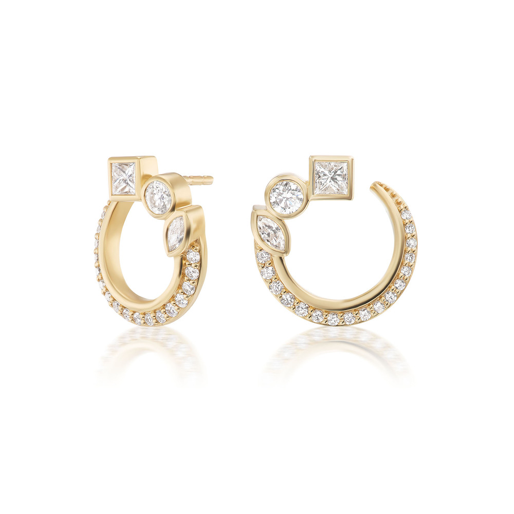 Sorellina Mini Bezel Crescent Earrings In 18K Yellow Gold/White Diamonds