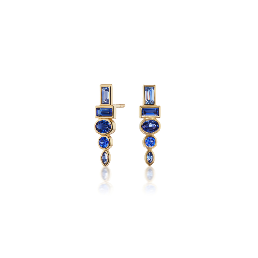 Shop Sorellina Totem Stud Earrings In 18k Yellow Gold,blue Sapphires