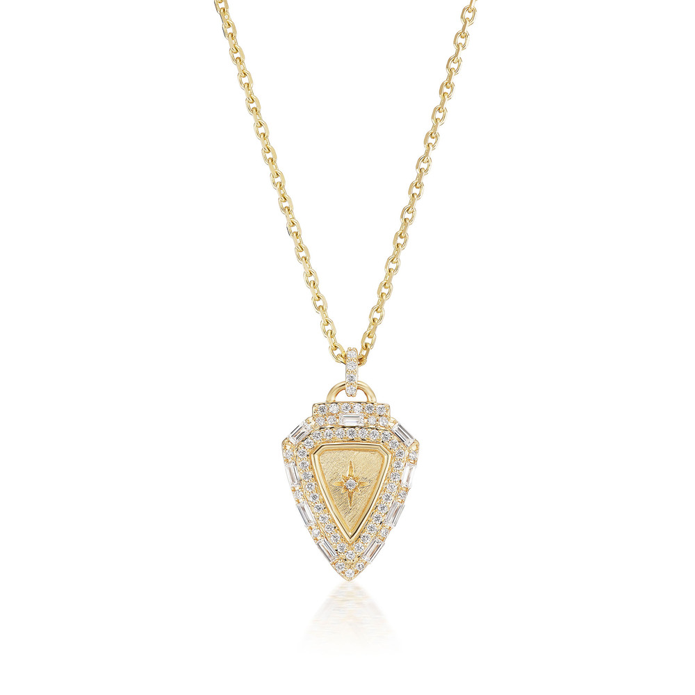 Sorellina L'imperatrice Shield Necklace In 18k Yellow Gold,white Diamonds