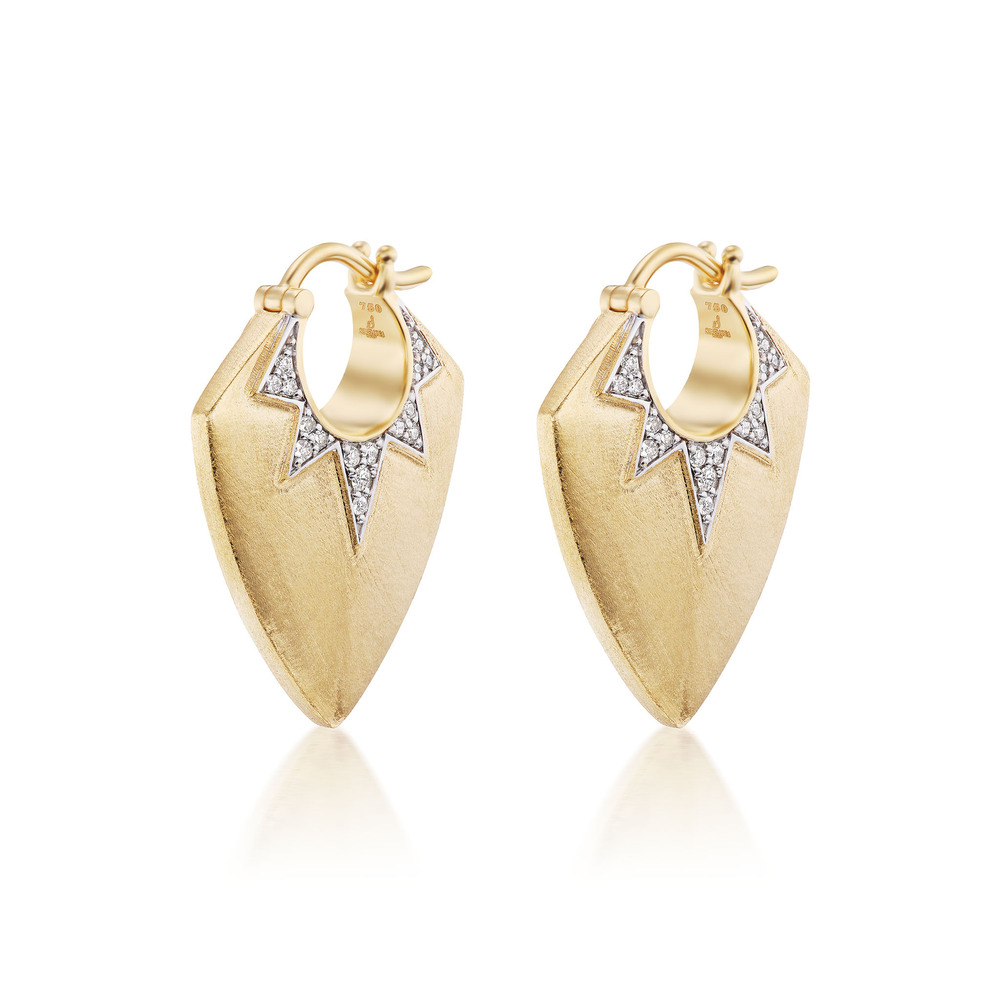 Sorellina Empress Gold Guitar Picks Earrings In 18K Yellow Gold/White Diamonds