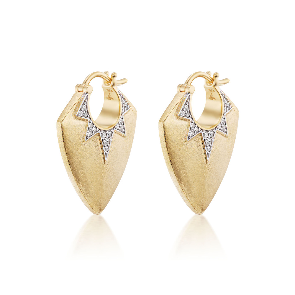 Sorellina Empress Gold Guitar Picks Earrings In 18k Yellow Gold,white Diamonds