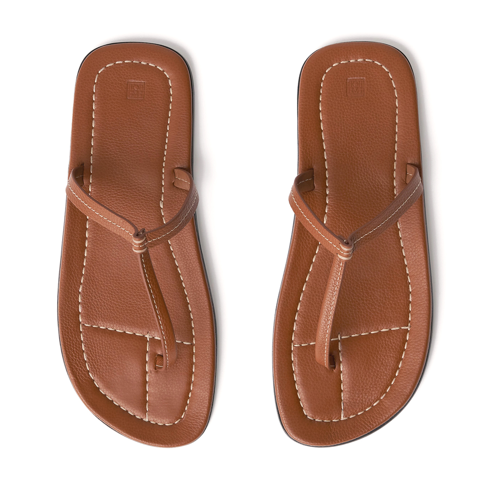Totême 10mm Hohe Ledersandalen Mit Zehensteg In Tan 819