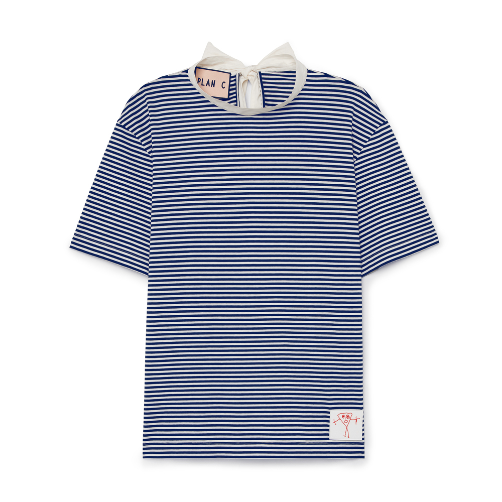 Plan C Short-Sleeve T-Shirt In White/Blue Stripe, Medium