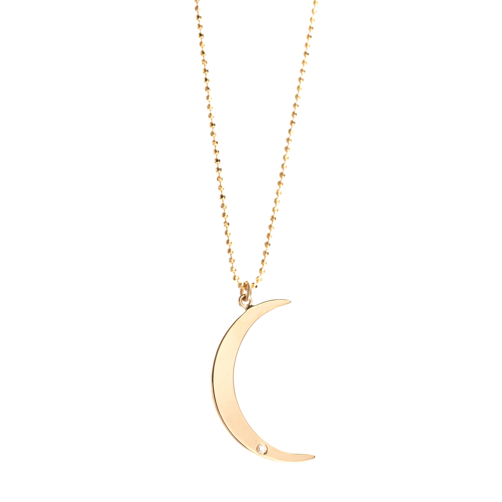 Ariel Gordon Crescent Moon Pendant Necklace In Yellow Gold/White Diamonds
