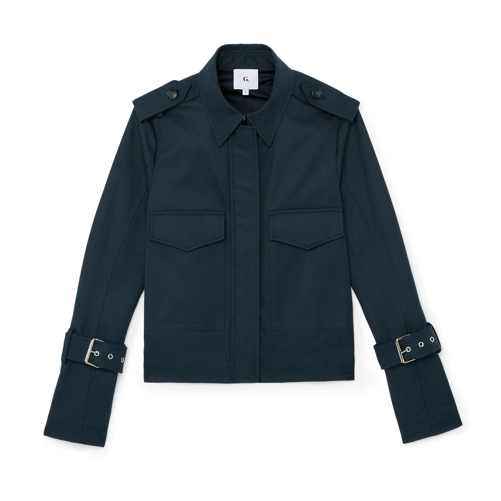 G. Label By Goop Walter Cropped Trench In Navy, Size 6