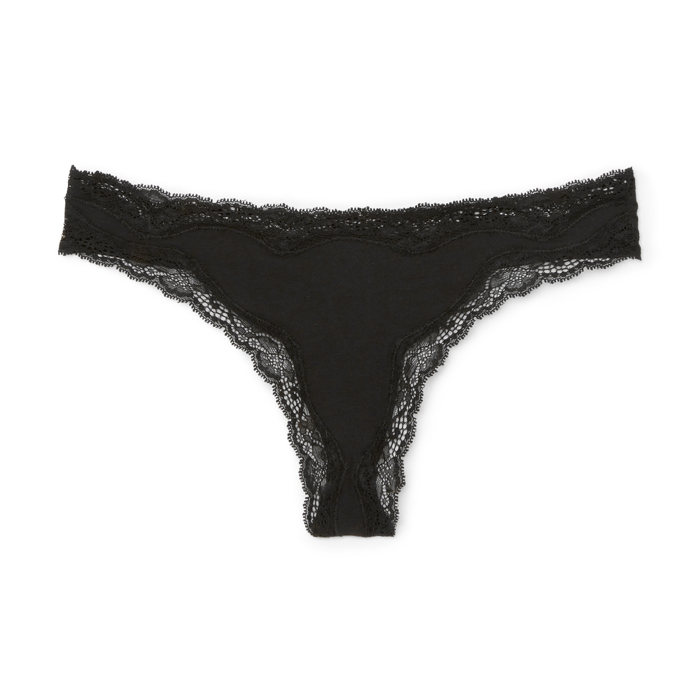 Skin Genny Lace Thong In Black, Large
