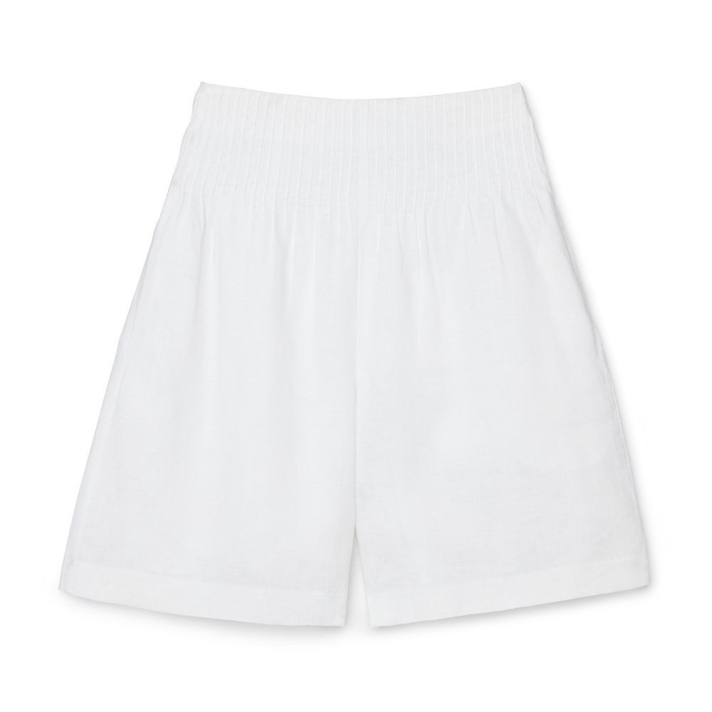 Joslin Lucia Linen Bermuda Shorts In Optical White, Size AU12