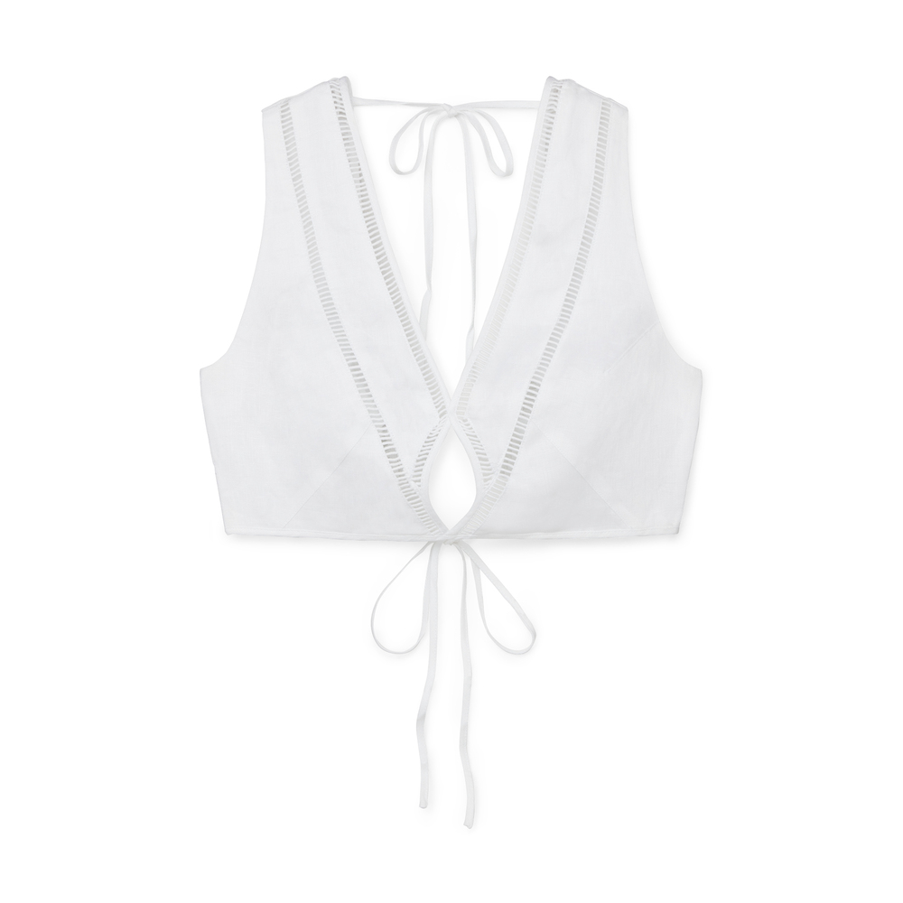 Joslin Adaline Linen Crop Top In Optical White, Size AU6