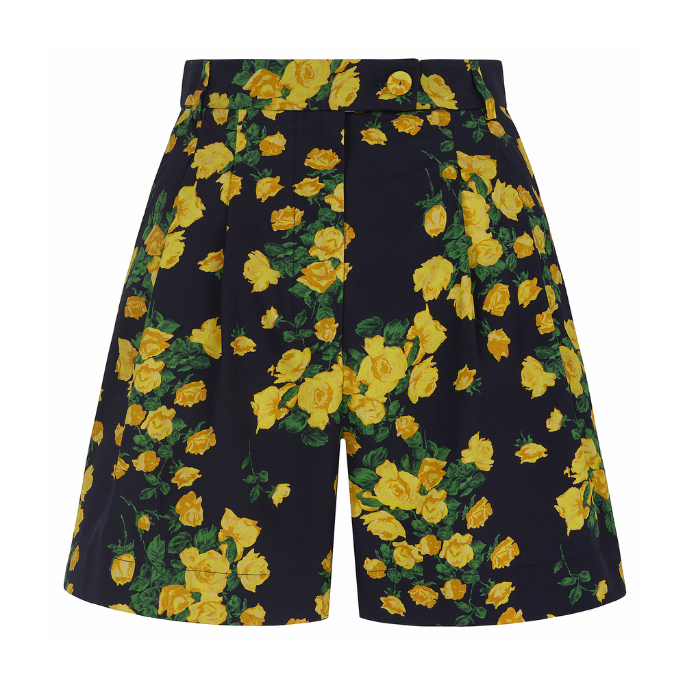 Emilia Wickstead X Goop Elliot California Pop Shorts In Lemon Roses On Navy