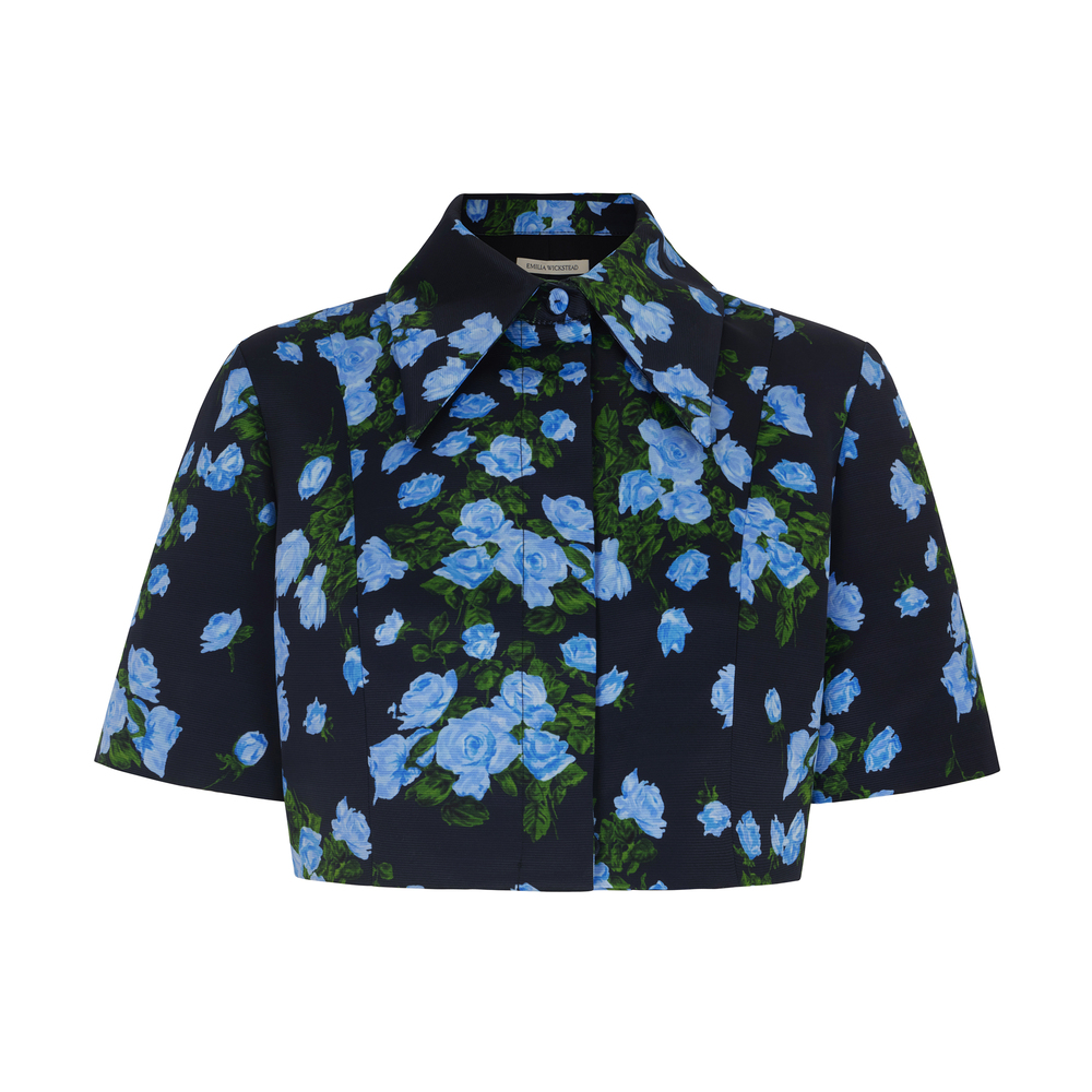 Emilia Wickstead X Goop Heena Taffeta Faille Top In Blue Roses On Navy