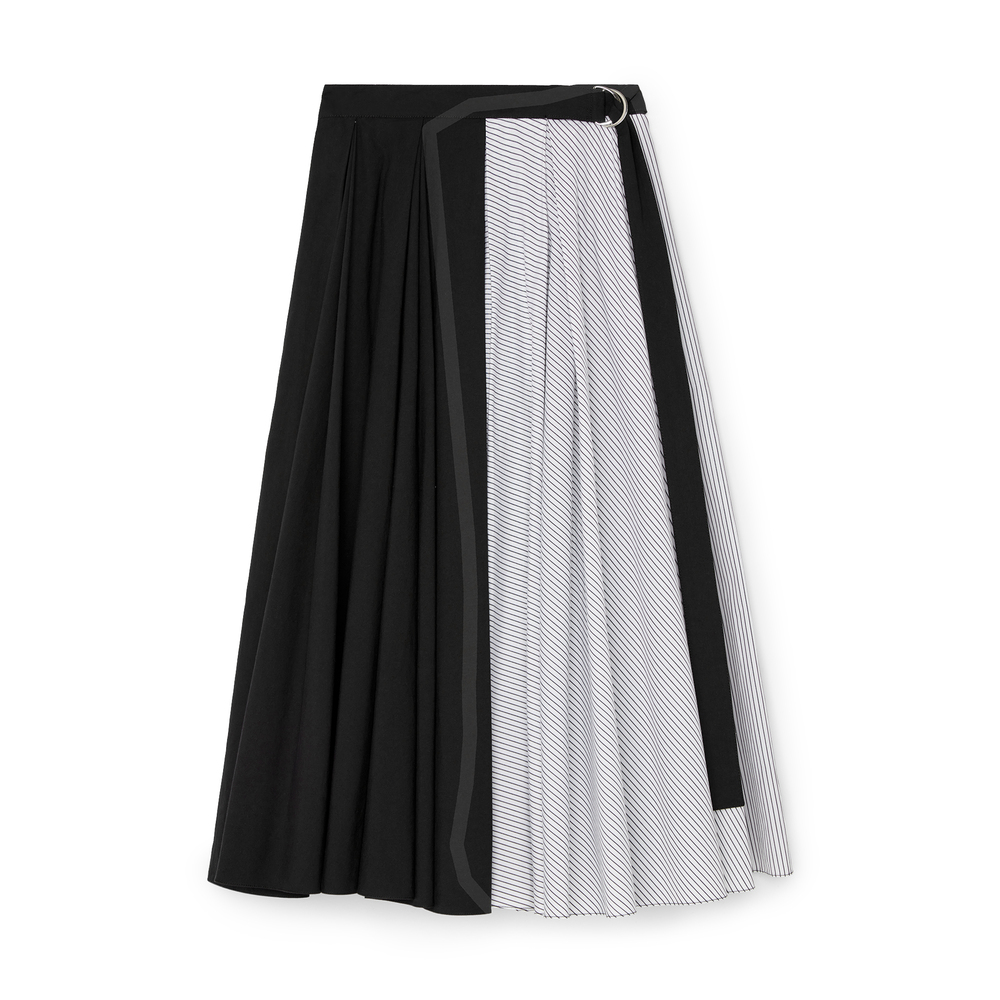 Maria McManus Box Pleat D-Ring Skirt In Black And Charcoal Stripe Blk Ch Str, Size 0