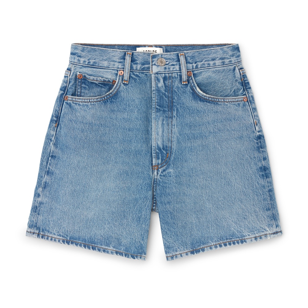 Agolde Dame Cuff Denim Short In Tension In Blue