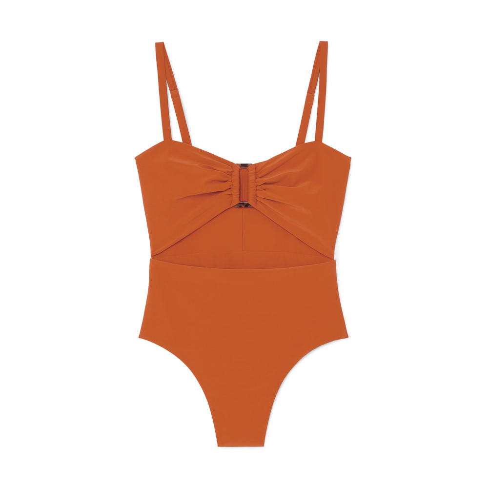 Shop Anemos The Tortoise Ring Cutout One-piece In Vintage Orange