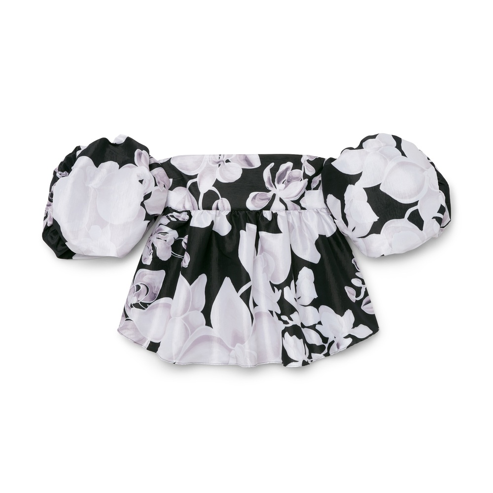 Kika Vargas Ally Orchid-print Off-the-shoulder Taffeta Top In White Orchid Taffeta