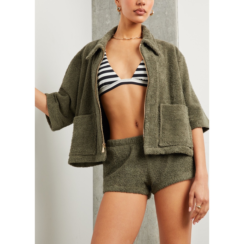 Simone Fan The Cropped Jacket In Olive, Large/X-Large