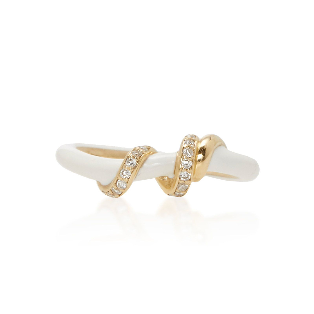 Bea Bongiasca Pavé Baby Vine Wrapped Stacking Ring In 9k Yellow Gold,white Diamonds