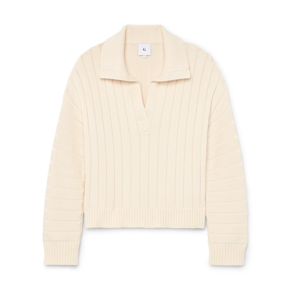 G. Label By Goop Roode Polo-Collar Ribbed Sweater In Ivory, X-Small