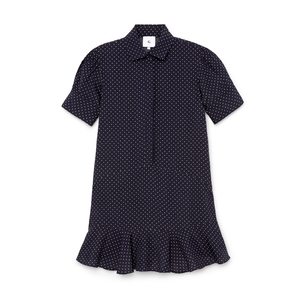 G. Label By Goop Denise Mini Shirtdress In Navy Dot, Size 12