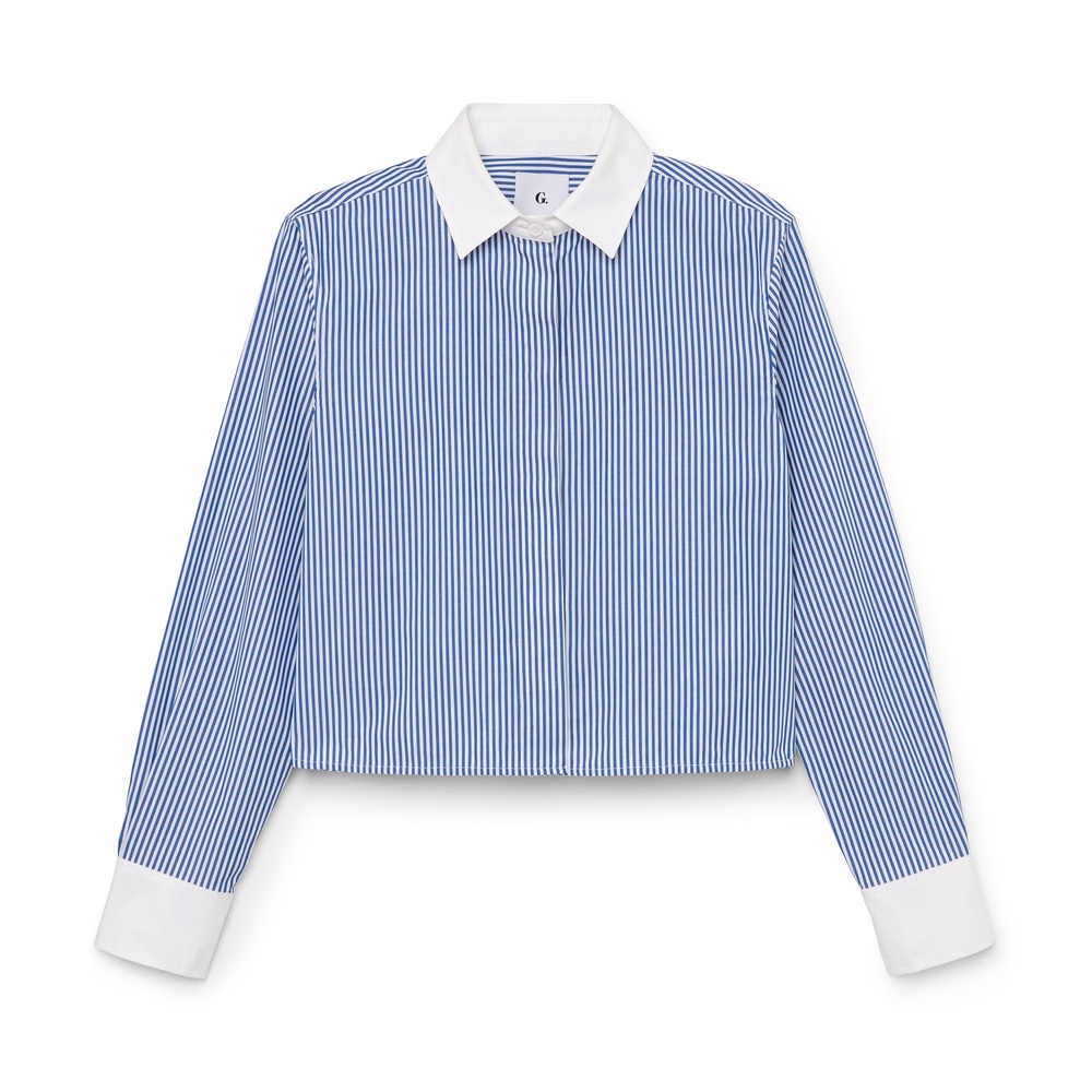 G. Label By Goop Mimi Cropped Striped Shirt In Navy,white