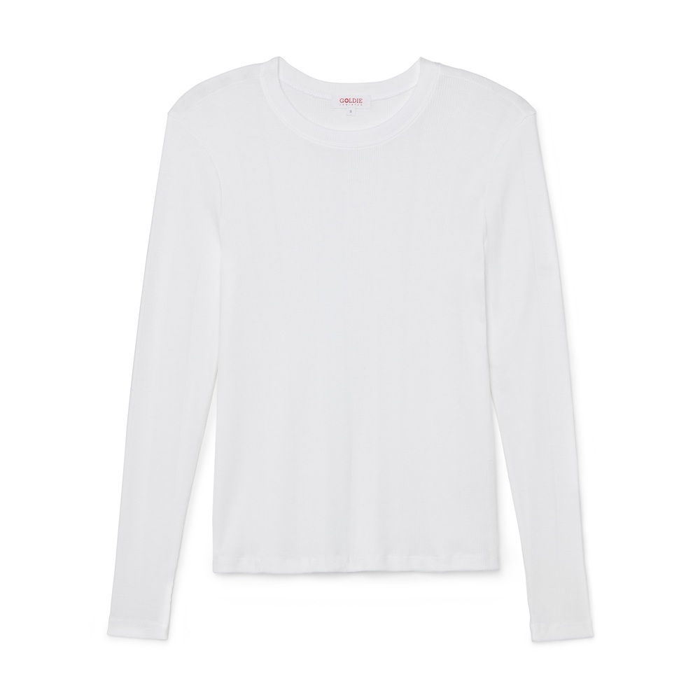 Goldie Long-Sleeve Variegated Rib Tee In White, X-Small