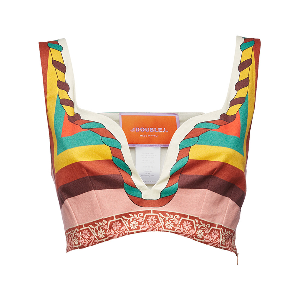 La Doublej Baia Placed Abstract-print Crop Top In Macro Tiles Placed