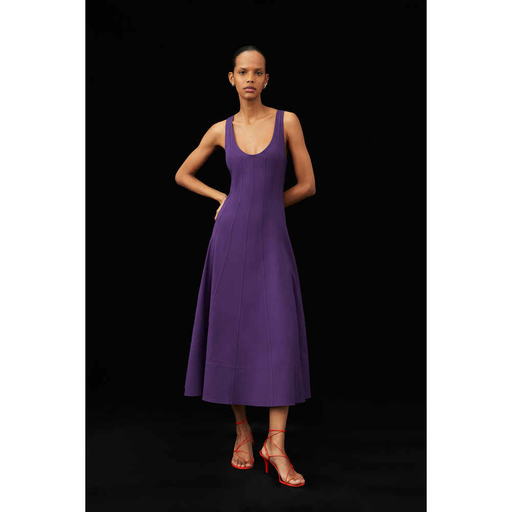 G. Label By Goop Debarry Seamed Bodice Dress In Eggplant, Size 0