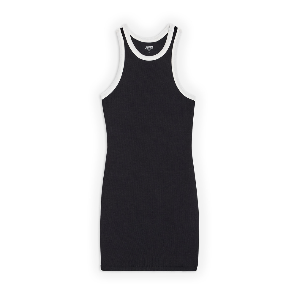 Splits59 Kiki Rib Dress In Black/White, X-Small