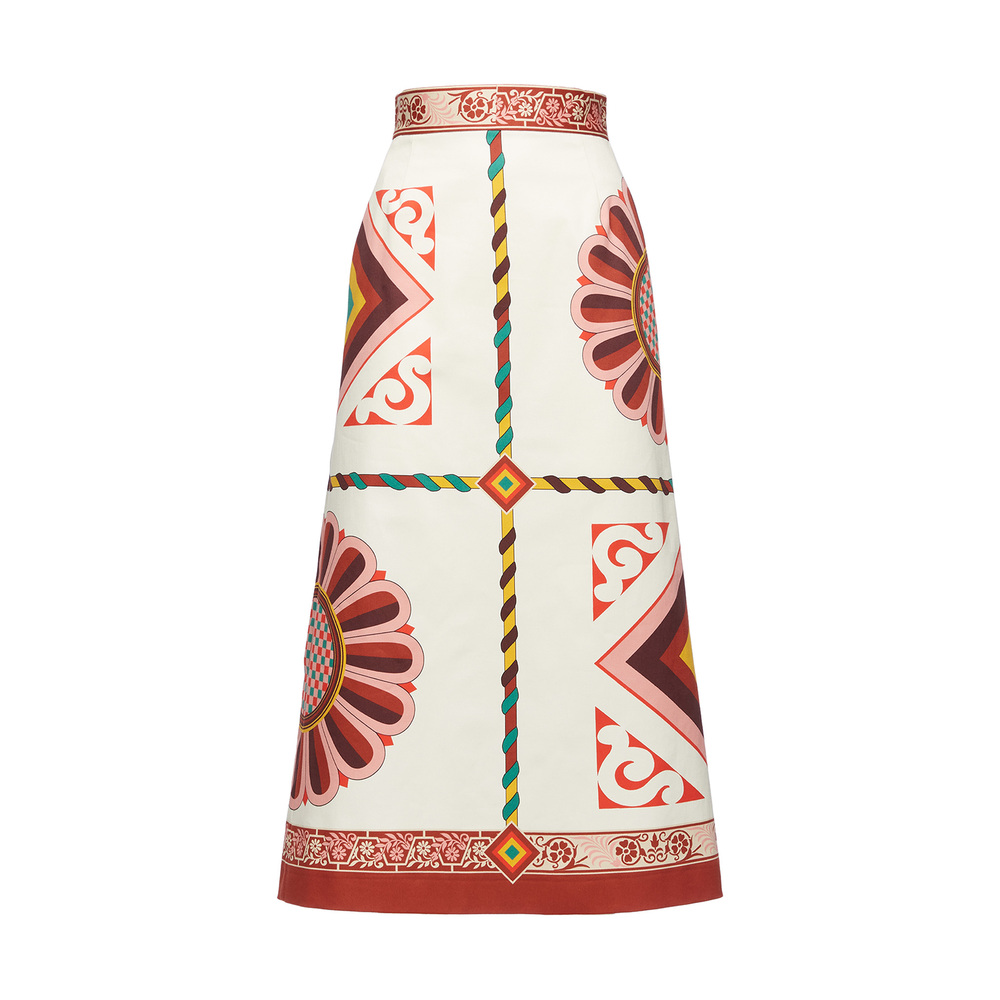 La Doublej Baia Placed Midi Skirt In Macro Tiles Placed