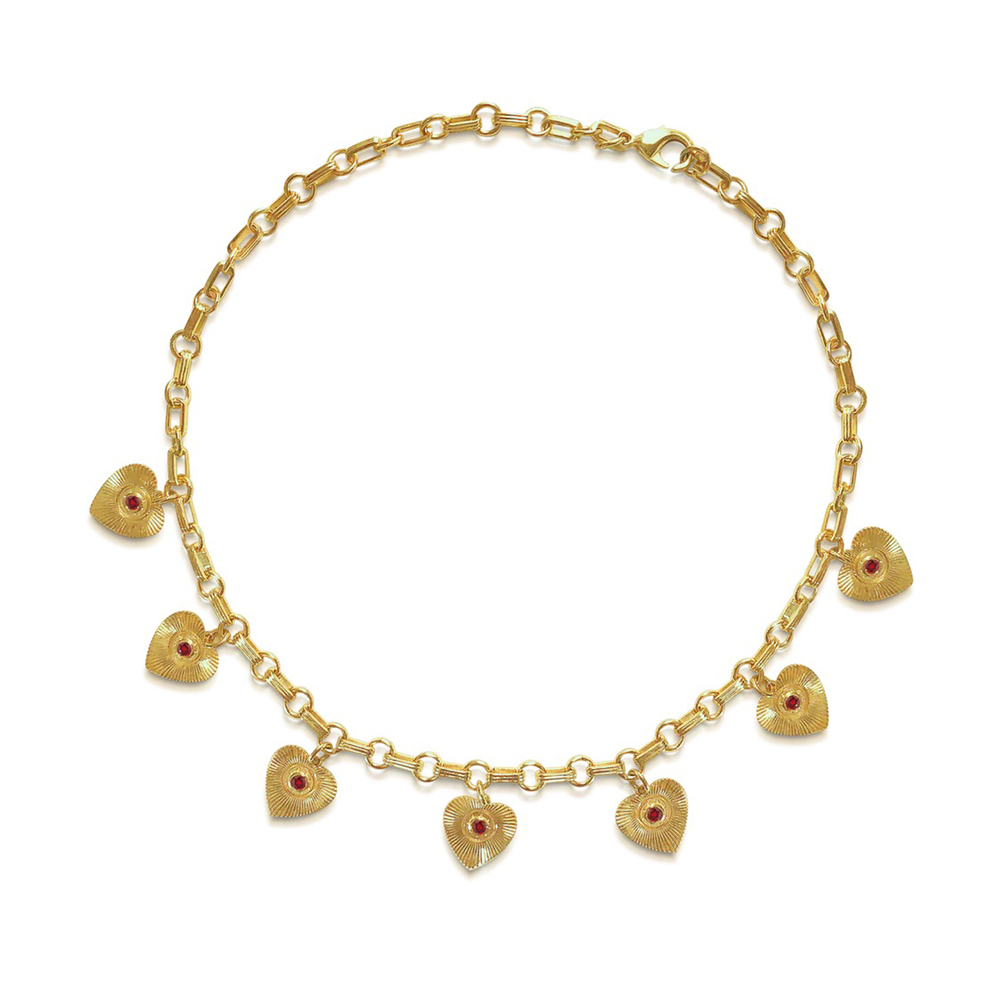 Daphine Antoinette Necklace In 18ct Gold Plated Brass,red Tourmaline