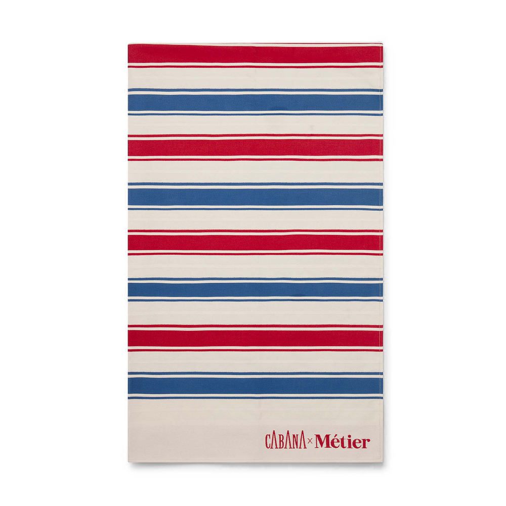 Metier Beach Blanket In Sustainable Cotton Red And Blue Stripe