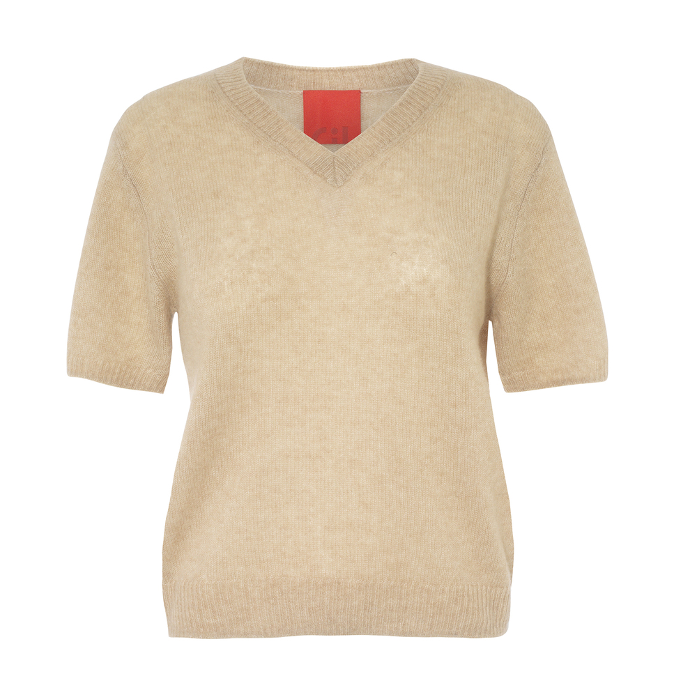 CASHMERE In LOVE Miller Fine-Knit Tee In Dune, Small