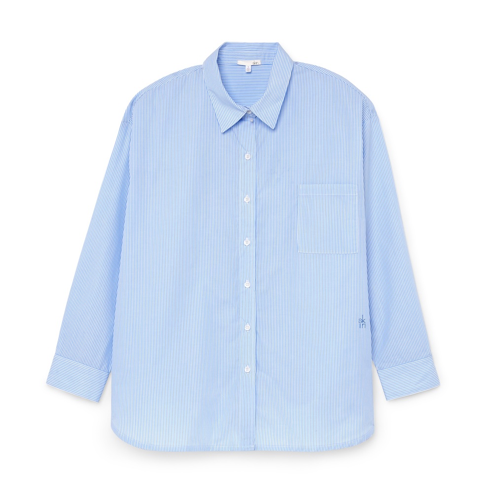Skin Sadie Button-down Shirt In Dusty Blue,white Stripe