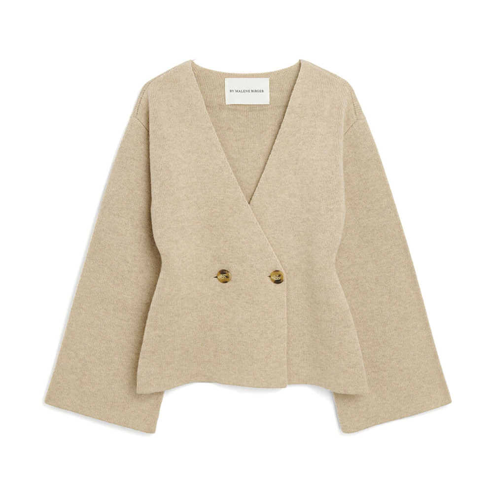 By Malene Birger Tinley Double-breasted Wool Cardigan In Twill Beige