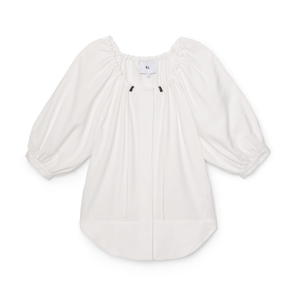 G. Label By Goop Cerull Gathered-Neck Top In White, Size 8
