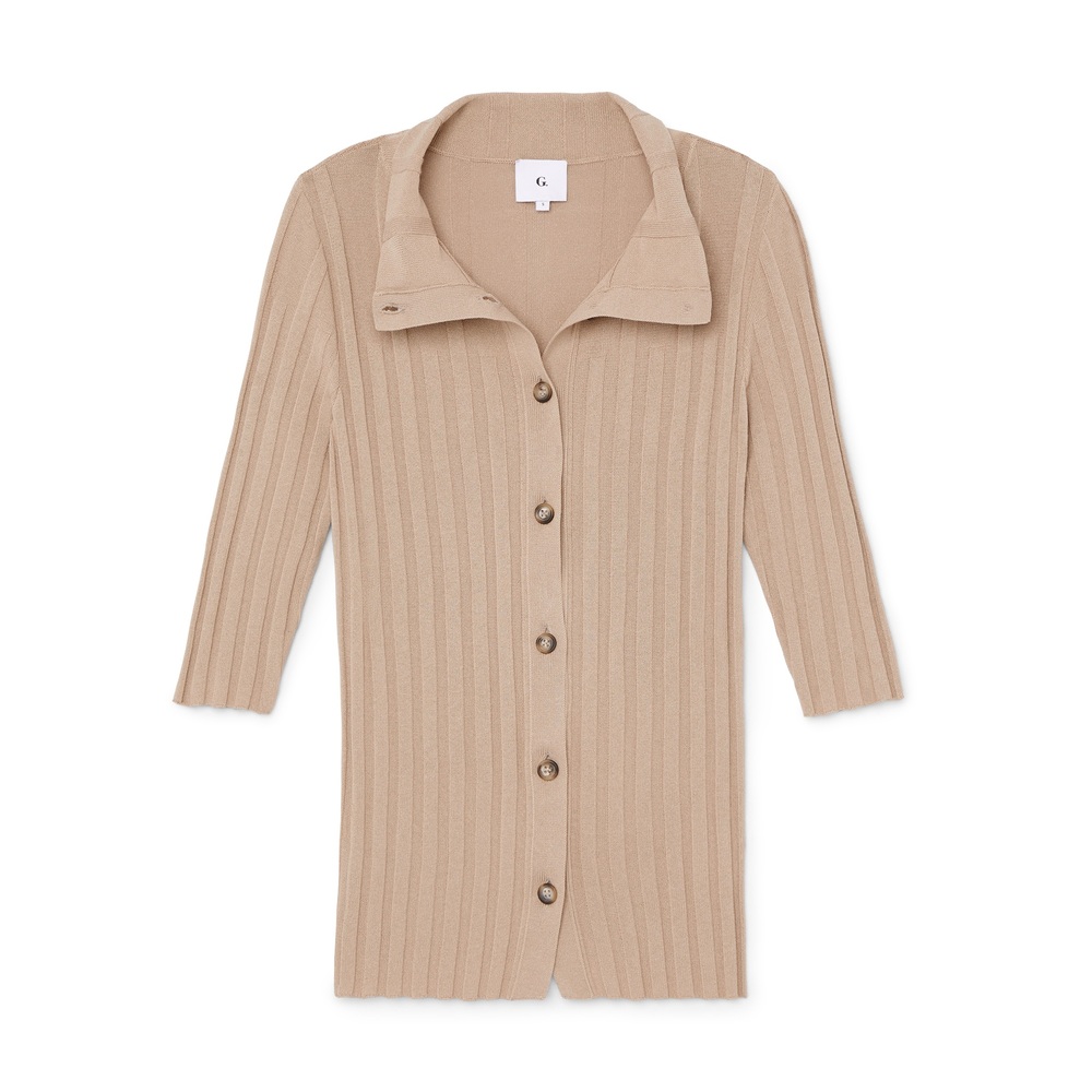 G. Label By Goop Elena Shrunken Ribbed Cardigan In Sand, Small