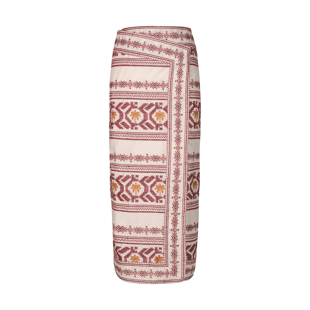 Johanna Ortiz Pleno Sol Midi Skirt In Tropic Ecru/Wine/Hazel, Size 0
