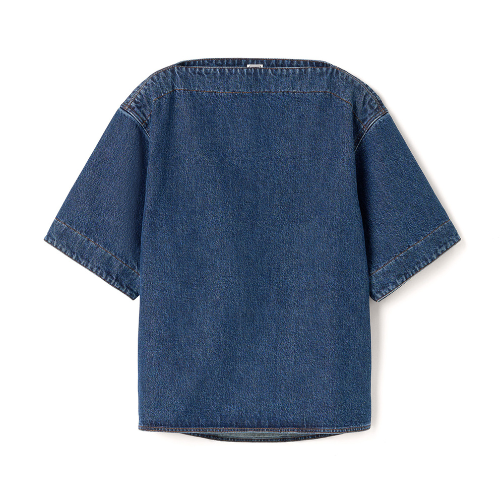 Shop Totême Dart-neck Denim Top In Dark Blue