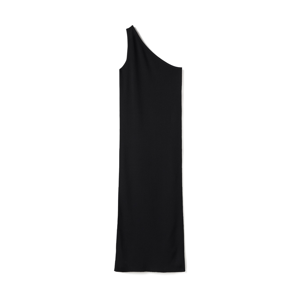 Shop Totême One-shoulder Ribbed Dress In Black
