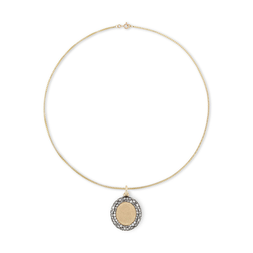 Lucy Delius Jewellery Portrait Pendant & Venetian Box Chain In 18kt Yellow Gold,white Diamonds,black Rhodium