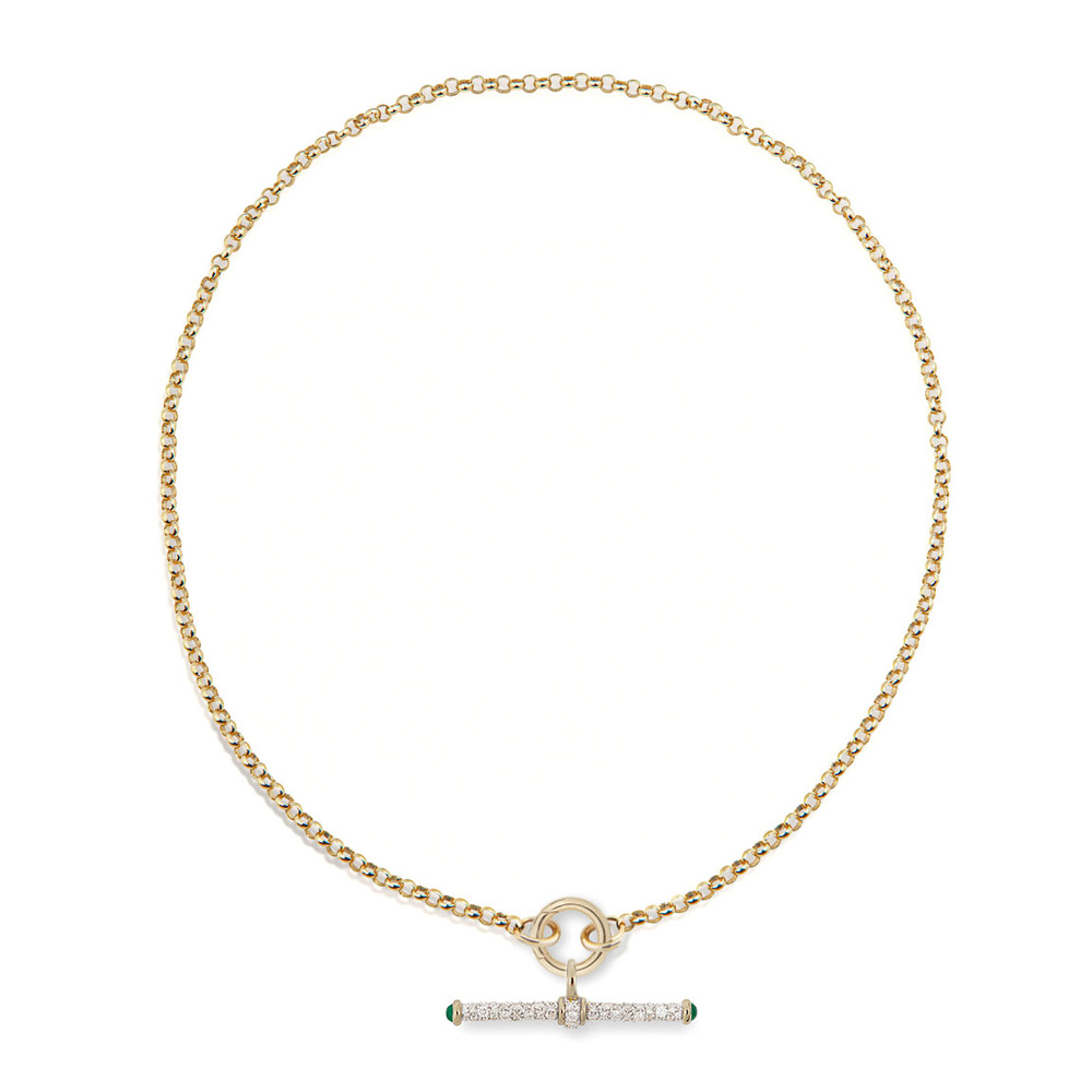 Lucy Delius Jewellery Belcher Chain With Gold Connection & White Rhodium T-bar Necklace In 14kt Yellow Gold,white Diamonds,white Rhodium