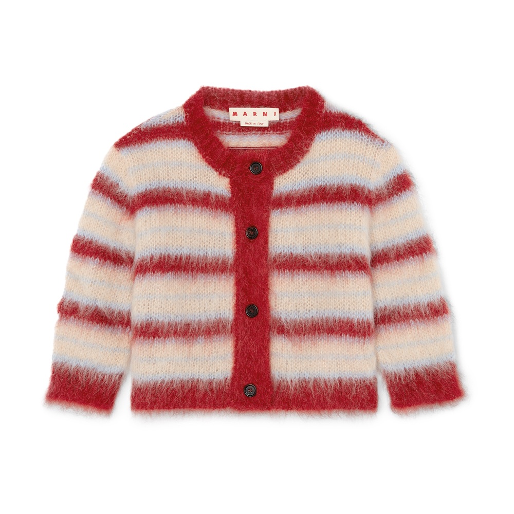 Marni Striped Cropped Cardigan In Tan