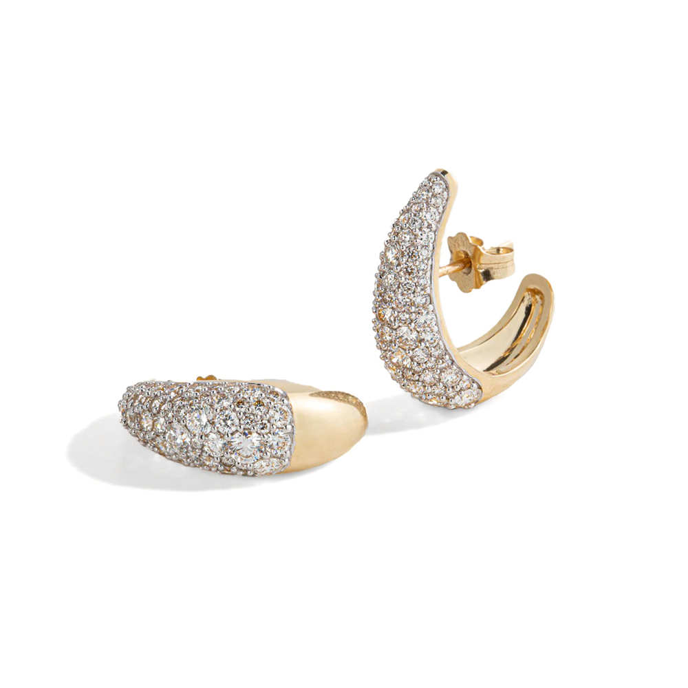 Lucy Delius Jewellery Signature Pavé Ear Cuffs Earring In 14kt Yellow Gold,white Diamonds,white Rhodium