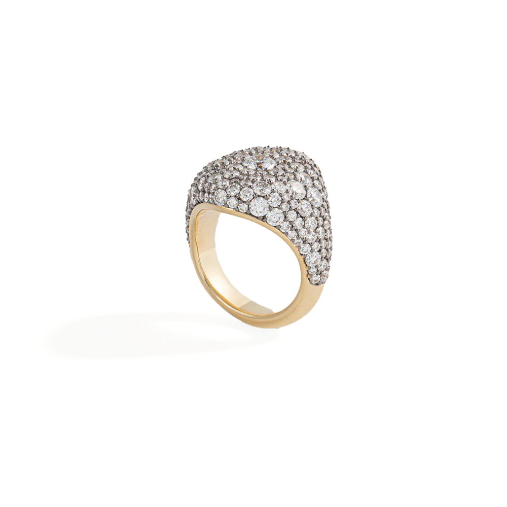 Lucy Delius Jewellery Signature Pavé Signet Ring In 14kt Yellow Gold,white Diamonds,white Rhodium