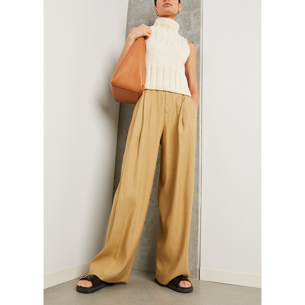 Banana Republic Lena Wide-Leg Linen-Blend Pants In New Khaki, Size 10