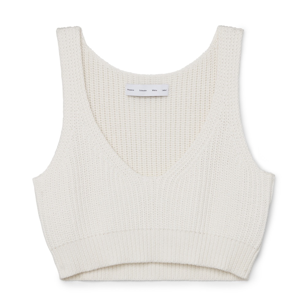 Proenza Schouler White Label Ribbed Cotton Cropped Sweater In Off White, Medium