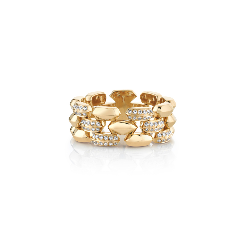 Lizzie Mandler Three-Row Cleo Ring In 18K Gold/White Diamonds, Size 3